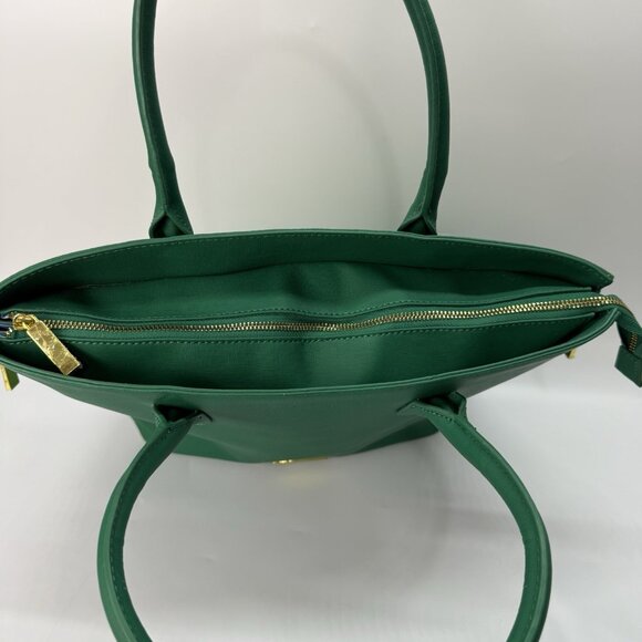 Joy & Iman Kelly Green Leather‎ Tote Bag Structured Satchel Purse Business Chic - Picture 8 of 16